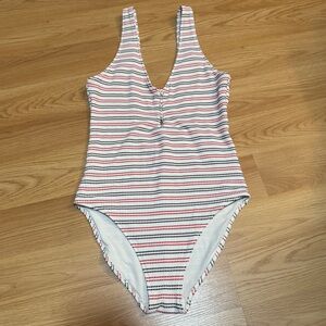 Aerie Dotted Coral and Brown One Piece Swimsuit